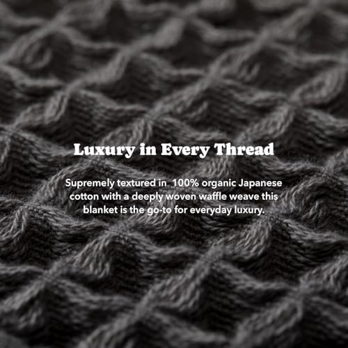 Luxury Organic Japanese Cotton Waffle Towelket Throw Blanket Bedspread for All Sleepers | Soft, Breathable and Thermoregulating (Smoke Grey, 67''x91'') - Image 6