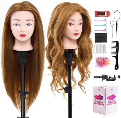 28" Mannequin Head with 80% Human Hair, Manikin Doll Head for Hair Styling by NeverlandBeautyHealth