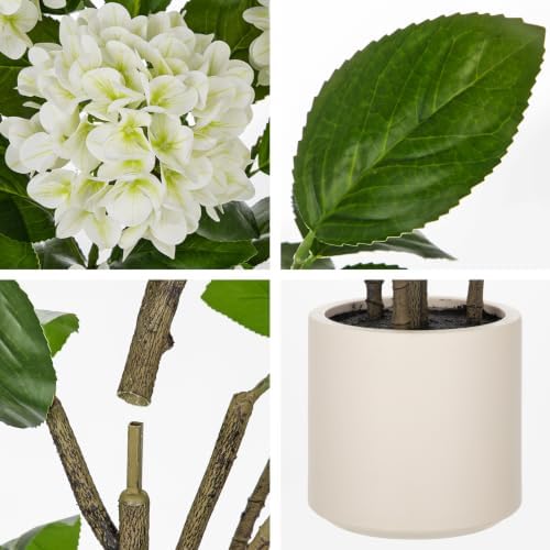 2 Pack 4FT White Hydrangea Artificial Flowers Tree Potted Hydrangea Flowers - Image 3