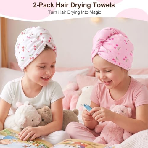 Kids Microfiber Hair Towel Wrap 2Pack Absorbent Hair Drying Turban for Girl - Image 2