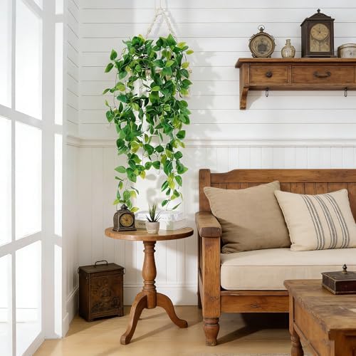 Fake Hanging Plants Artificial Hanging Plant for Indoor Outdoor Faux Pothos Vines Greenery Garlands for Wall Home Aesthetic Patio Kitchen Living Room Farmhouse Shelf Office Decor (No Baskets) (3 PACK) - Image 7