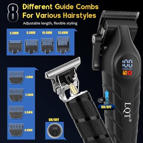 Men's Professional Cordless Hair Clippers & Trimmer Kit, 4-in-1 Electric Shaver Set with LED Display, Waterproof Body Groomer, Nose Trimmer & T-Blade for Bald Head, Full Barber Kit (Black) - Image 5