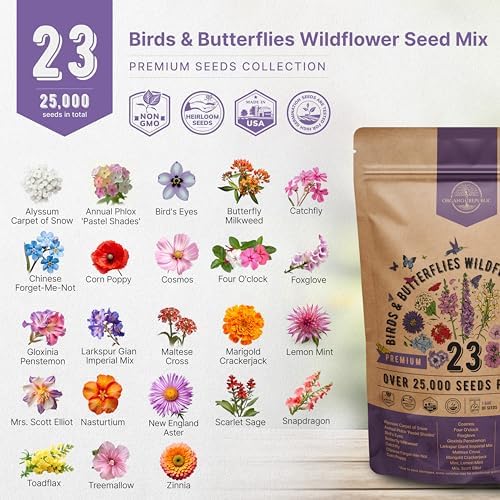 Organo Republic 23 Wildflower Seeds Annual & Perennial Mix for Indoor & Outdoors, Attract Birds & Butterflies 25,000+ Non-GMO, Heirloom Garden Seeds, 1oz Packet for Growing Wild Flowers - Image 3