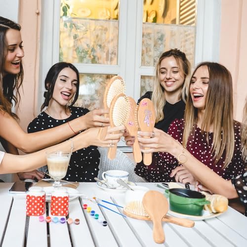 Meanplan 12 Set DIY Wooden Hairbrush to Painting Kit Bulk, Oval - Image 6