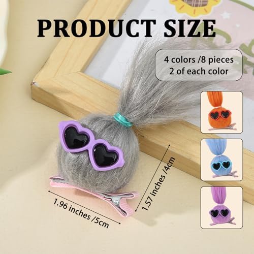 MIUPOO Fluffy Pom Poms Hair Clips,Crazy Hair Day Accessories for Girls,Quirky Little Monster Barrettes,Plush Duckbill Hairpins Hair Barrettes,Party Modeling Hair Accessories,4 colors,4 Pairs. - Image 2
