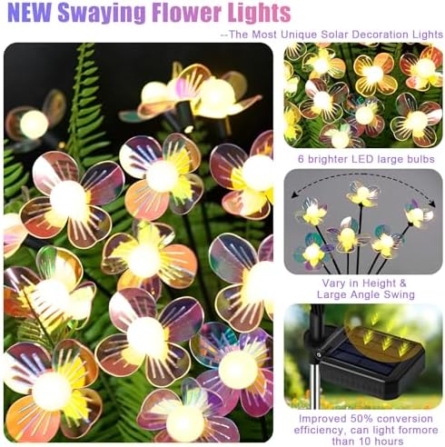Solar Garden Lights Flowers 4 Pack of 24 LEDs Swaying Firefly Garden Decor - Image 3