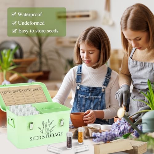 20 Slots Seed Storage Box with 3 Dividers, Metal Seed Storage Organizer Saving Box, Seeds Packet Container, Professional All-in-one Kit with 20 Seeds Envelopes and 60 Label Stickers - Image 3