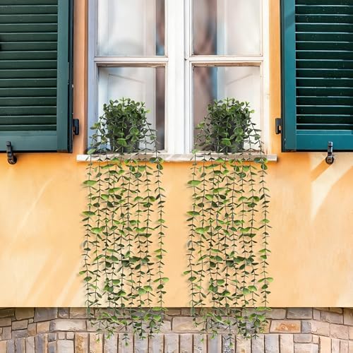 Waipfaru 2Pcs Fake Hanging Plants with Pot, Potted Faux Eucalyptus - Image 6