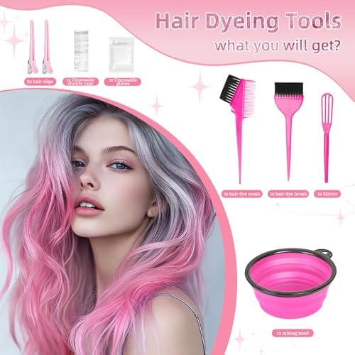 ROOHUA 8 Pcs Hair Dye Kit with Brush, Reusable Home Salon Color Hair Tools - Image 4