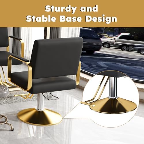 KEIKI Hydraulic Salon Chair, 360° Swivel Barber Chair with Pump, Black Gold - Image 6