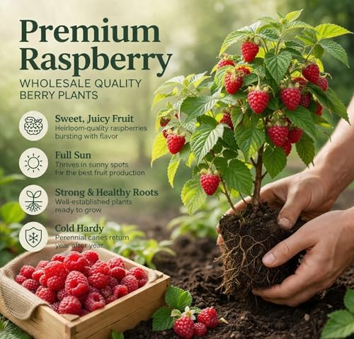2 Live Raspberry Plants for Planting – Premium Bare Root Berry Bushes – Sweet Red Raspberries – Cold Hardy, Fast Growing Fruit Plants for Outdoor Garden – High Yield Perennial Canes - Image 3