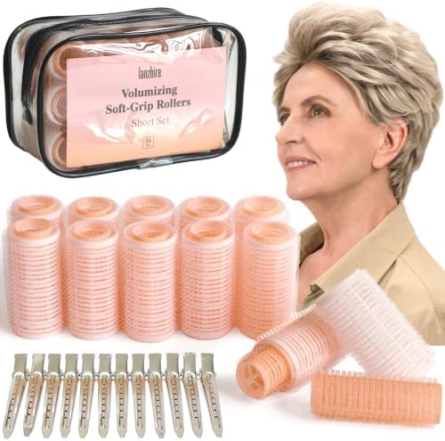 Lanzhire 2 Sizes Volumizing Self-Grip Hair Rollers Set for Short Hair by Lanzhire