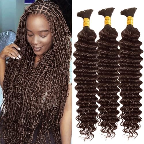 #4 Deep Wave Bulk Braiding Hair Dark Brown 3 Bunch 18/18/18 In by Home