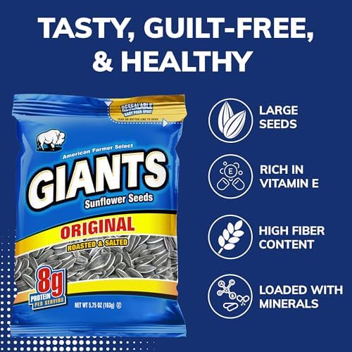 GIANTS Original Sunflower Seeds - Bulk, Lightly Salted for Eating, High Protein Snack with 8g Protein Per Serving - 5.75 Oz Bags (Pack of 3) - Image 6