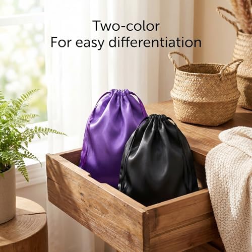 4 Pcs Wig Storage Bags with Satin Drawstring, 2 Colors Satin Bag Silk Hair Storage Bags Travel Bag for Packaging Wig Bundles Extensions - Image 4