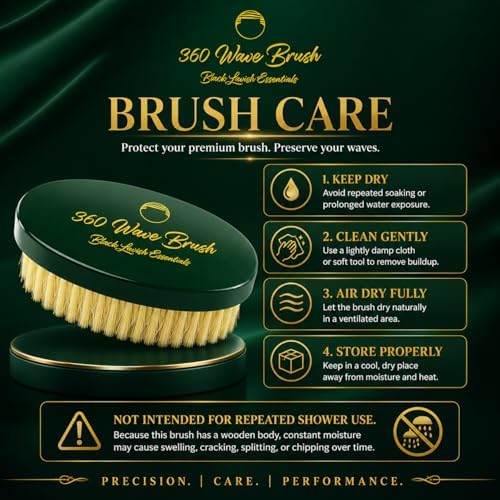 360 Wave Brush, Build Deeper Waves, Soft & Hard Boar Bristle Curved Brush, Black Lavish Essentials Signature (Emerald Green, Soft) - Image 6