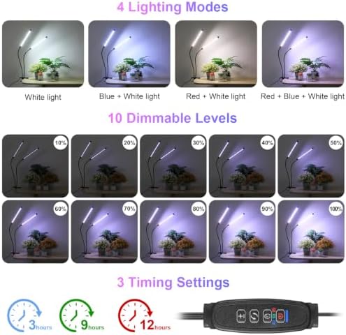 2 Head Clip LED Grow Light, Full Spectrum Plant Lamp with 10 Dimmable - Image 3