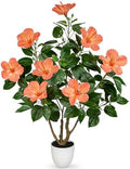 Briful Artificial Hibiscus Tree 2.95ft Tall Real Touch Fake Tree with Orange Flowers Potted Faux Plant Indoor Realistic Floor Plants for Front Porch Outdoor Home, Patio Decor by Briful