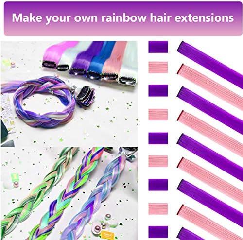 Colored Hair Extensions Clip in Purple and Pink Hairpieces 10 PCS - Image 2