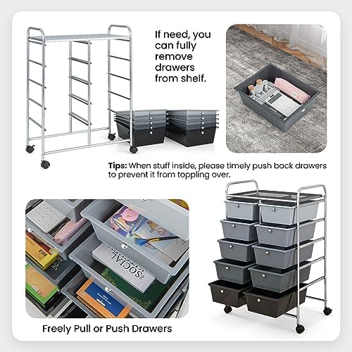 Giantex 10 Drawers Rolling Cart, Classroom Organizers, Storage Cart with Wheels, for Teacher Office Home School Supplies Tool Craft Art Paper, Black Gradient - Image 5