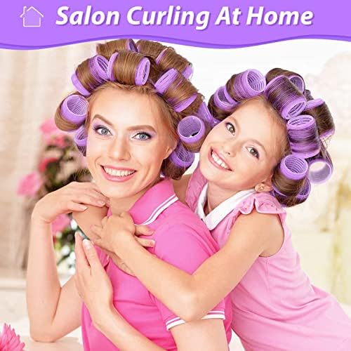 Jumbo Hair Curlers Rollers, 12Pcs Hair Roller Curlers Self Grip Holding Rollers with12 Stainless Steel Duckbill Clips for Long Hair Volume (Purple) - Image 2