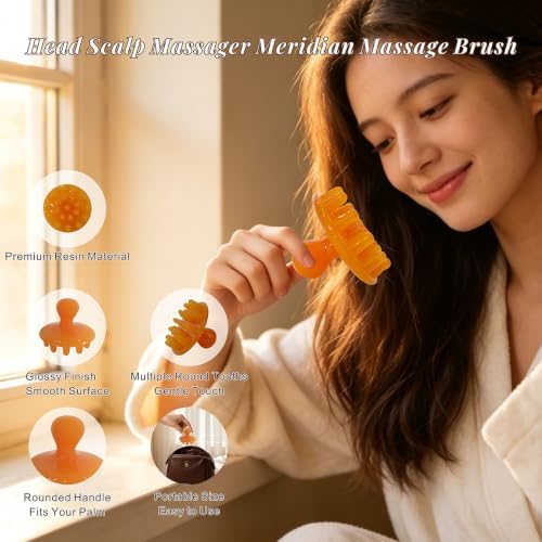 Scalp Massage Brush Meridian Acupuncture Massager Head Scrubber Tool Yellow - Image 3