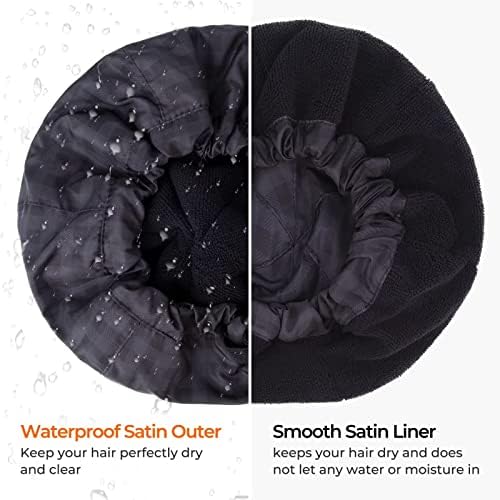 Shower Cap for Men Black Bath Cap, Reversible Large Waterproof Adjustable Shower Caps Terry Lining & Elastic Band Stretch Hem Hair Hat - Image 5