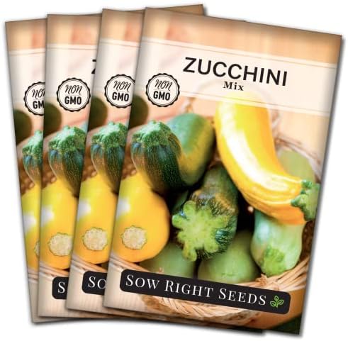 Sow Right Seeds - Mixed Zucchini Seed for Planting Summer Squash Garden 4pk by SowRightSeeds