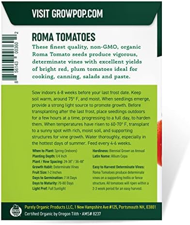 Organic Tomato Seeds (Roma) - Approx 75 Seeds - USDA Organic, Non-GMO, Open Pollinated, Heirloom, USA Origin - Image 3