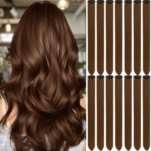 Colored Hair Extensions Clip in Light Brown Hairpieces 14 PCS by LADYAMZ