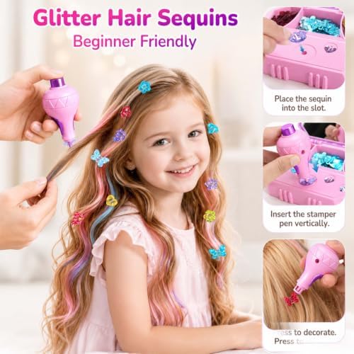 Dreamon Hair Gem Stamper Kit with Hair Chalk, Birthday Gifts for Girls 3-12 - Image 3
