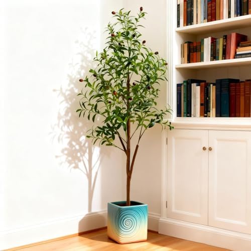 5FT Artificial Olive Tree Indoor, Tall Faux Olive Tree with Pot&Basket, Large Fake Olive Tree with Realistic 720 Silk Leaves and 40 Fruits for Living Room Home Office Decor. - Image 2