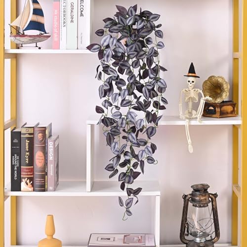 BLEUM CADE Fake Hanging Plants, 2pcs Artificial Hanging Plant, Faux Deep Purple Vines Hanging Plant for Wall Home Living Room Indoor Outdoor Halloween Decor (No Baskets) - Image 3