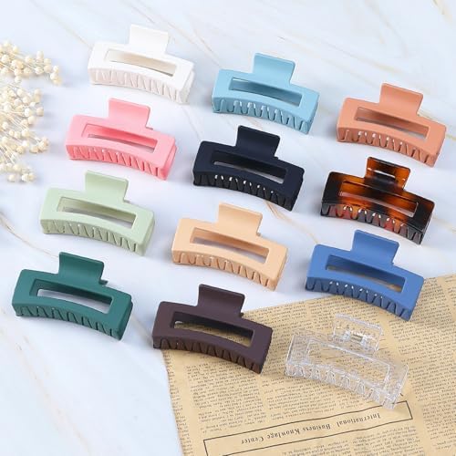 Sisiaipu 3.5 Inch Medium Hair Accessories - 12 Pcs Square Jaw Clips for Thick and Thin Hair, Rectangular Rectangle Basic Color Hair Clips for Women and Girls - Image 4