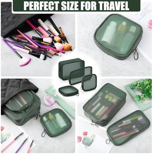 Weewooday 4Pcs Mesh Makeup Bag, Olive Green, Small, Large, Medium, Classic - Image 4