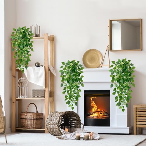 Sggvecsy Fake Hanging Plants 2 Pcs Artificial Hanging Plants Fake Ivy Vine Faux Pothos Vines Artificial Ivy Leaves Greenery Plant for Room Patio Home Indoor Outdoor Shelf Wall Garden Decor(No Baskets) - Image 2