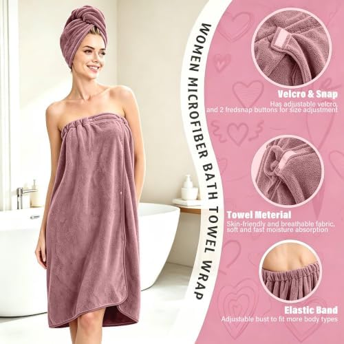 Absorbent Towel Wrap for Women Wearable Bath Towel Set with Hair Turban - Image 3