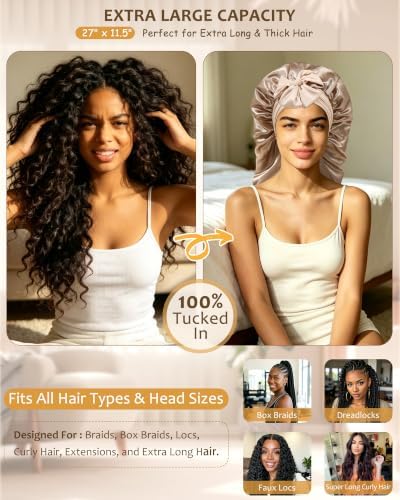 AWAYTR Long Satin Bonnet for Braids - Double Layer Hair Bonnet for Sleeping - Image 2