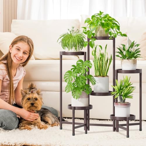 iDavosic.ly Plant Stand Indoor Outdoor, 6 Tier Metal Corner Shelf, Bronze - Image 2