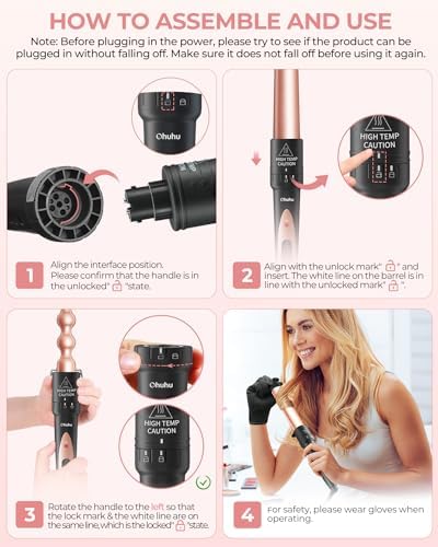 Ohuhu 7 in 1 Curling Wand Set, 0.35"-1.25" Interchangeable Ceramic Barrels - Image 3
