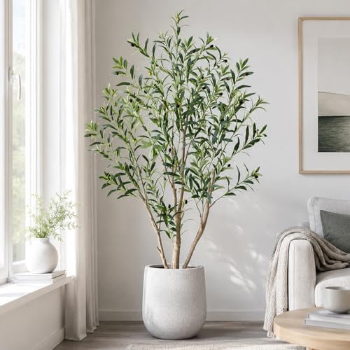5ft Olive Trees Artificial Indoor, Tall Faux Olive Tree with Realistic Leaves and Lifelike Olives Fruits, Large Fake Silk Plant for Living Room Office Bedroom Balcony Home Decor - Image 6