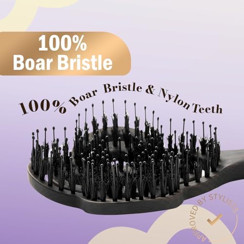 Simetra Detangler Hair Brush for Women and Men, Holiday Present - Original Detangling Brush for Curly Hair/Wet & Dry Hair, Natural Boar Bristles Hairbrush - Natural Crystal Inlay & 14K Gold Plating - Image 3