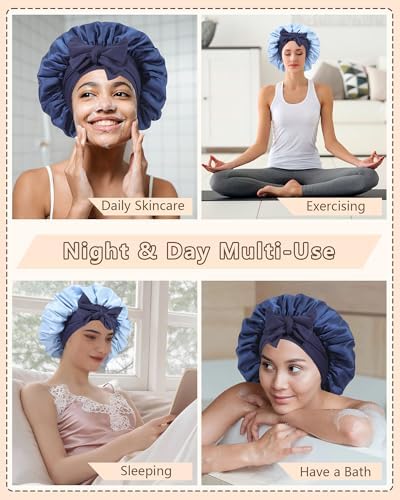 AWAYTR Satin Hair Bonnet for Sleeping, Adjustable Double Layer Sleep Cap - Image 6