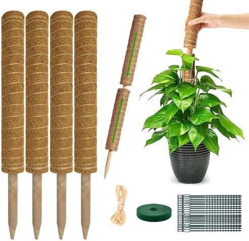 Moss Pole Monstera Plant Support: 4 Pack 16 inch Stackable Coco Coir by YAWAHOME+BUY+NOW