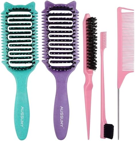 2 Pack Curl Defining Brush – With 3 Styling Tools for Effortlessly Detangles Shaping & Define Natural Curly Waves & Coils – For Women & Men Wet or Dry Hair - Reduces Frizz & Adds Shine by Aussumy