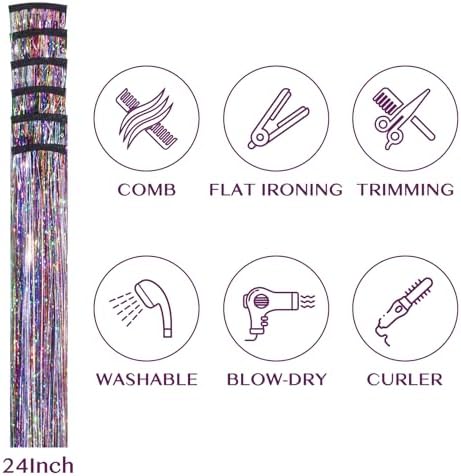 IDN BEAUTY Hair Tinsel Clip In Rainbow Sparkle Hair Extensions 24 Inch 6pcs - Image 5