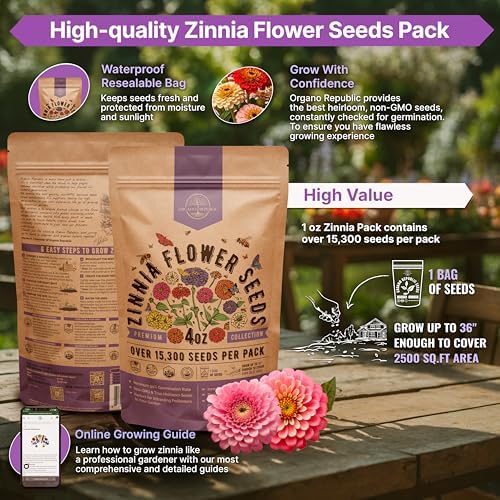 Zinnia Seeds Pack 4 oz - Over 15,300 Non-GMO Heirloom Zinnia Seeds for Planting, Annual Flowers in Individual Seed Packet for Planting Home Garden Indoor & Outdoor Gardening - Image 2