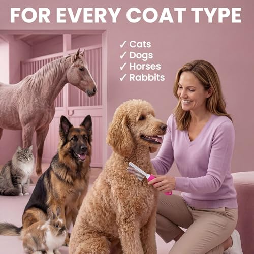 Poodle Pet Detangling Pet Comb with Long & Short Stainless Steel Teeth for Removing Matted Fur, Knots & Tangles – Detangler Tool Accessories for Safe & Gentle DIY Dog & Cat Grooming (Pink) - Image 6