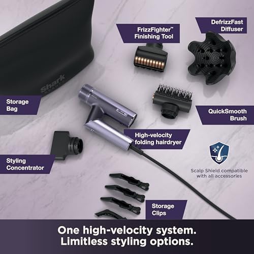 Shark SpeedStyle Pro Flex Dryer, Scalp Shield, Bag, Lilac, HD543PL - Image 4