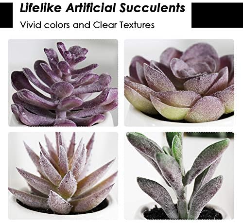Tiita Mini Purple Artificial Succulents in Pots, 4 Pack for Desk Decor - Image 4